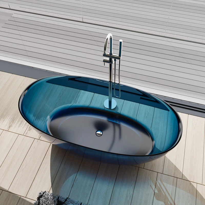 Vanstar Unique Design Lake Blue Transparent Bathtub Resin Freestanding Soaking Independent Bathtub