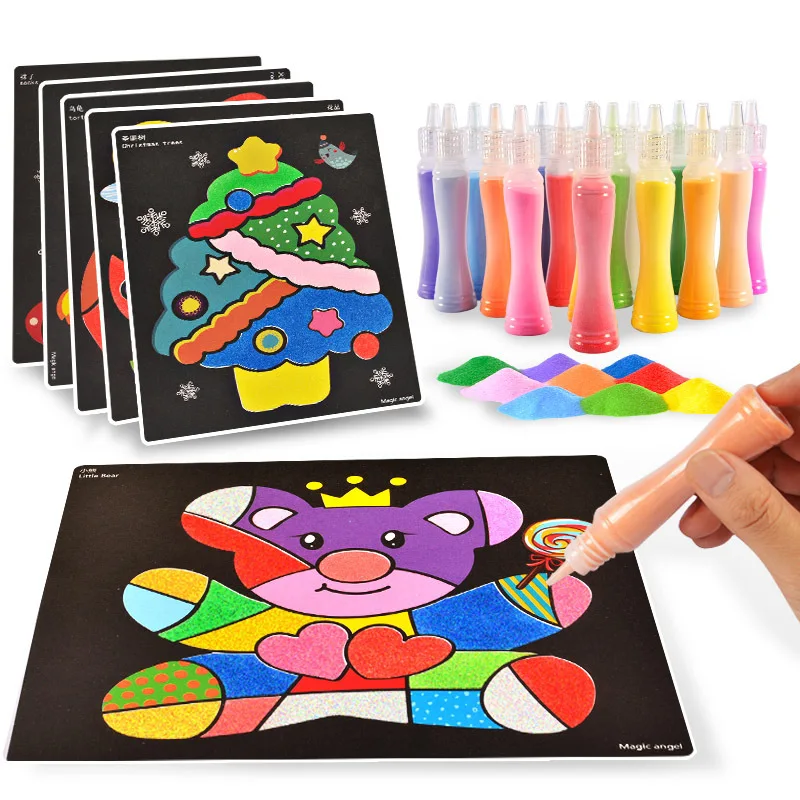 Children Creative DIY Sand Painting Drawing Toys Educational Colored Sand Bottled Luminous Shaking Sand Handmade for Kids Baby