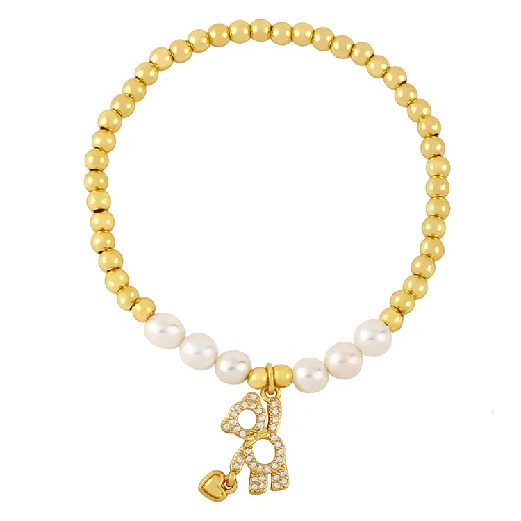 Popular Brass Micro Pave CZ Bear Smile Face Freshwater Pearl Bracelet For Ladies