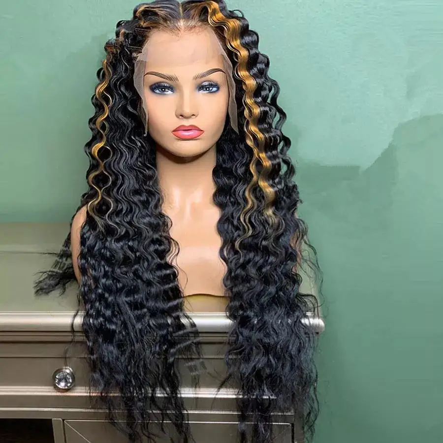 Pre Plucked Mixed Ombre Natural Hairline long Synthetic Lace front hair wig for Women