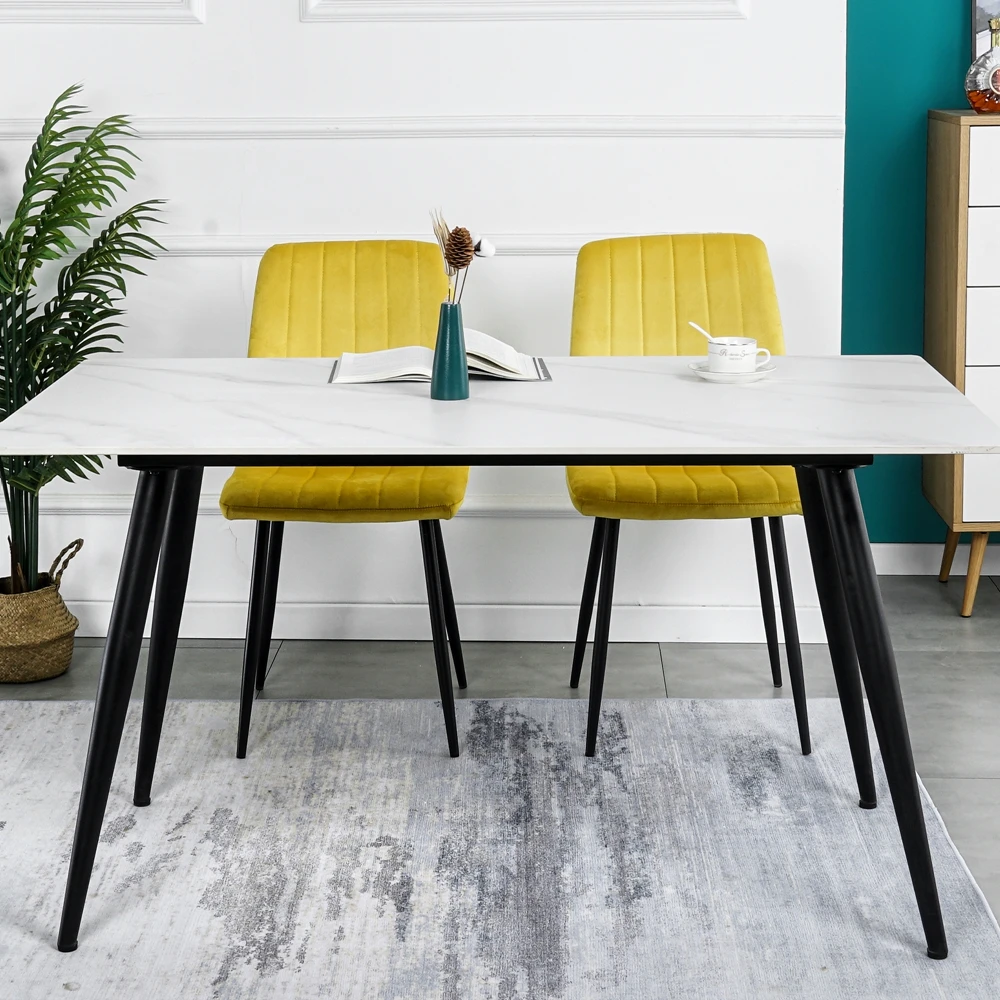 Home Hotel Restaurant Dinning Room Modern Yellow Fabric Dining Chair With Black metal Legs