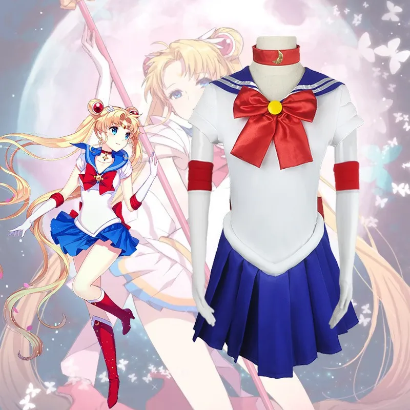 Костюм для косплея на Хэллоуин женский костюм Tsukino Usagi взрослых Косплей Сейлор Мун с перчатками