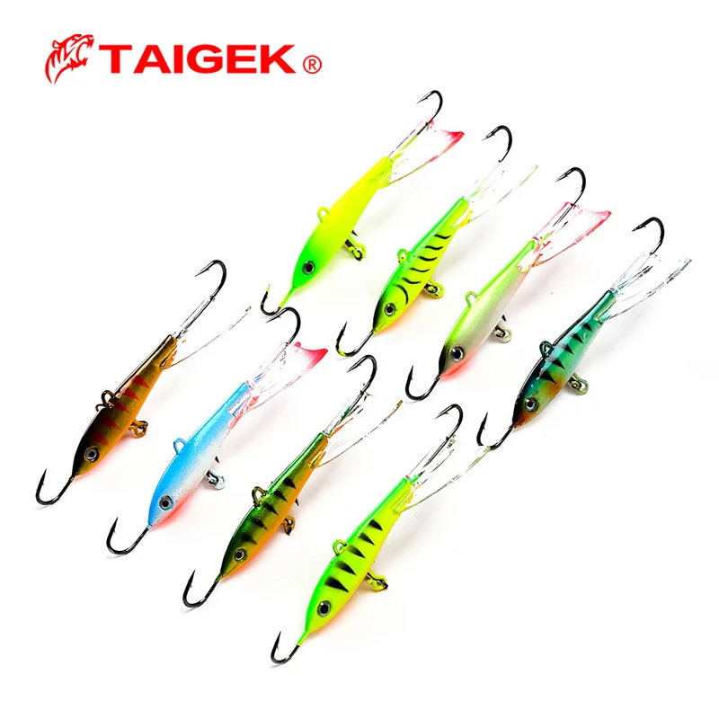 TAIGEK 15g 78mm Winter Ice Fishing Artificial Sinking Hard Lure 3D Eyes Jig Bait Hard Lure Jigging Lure For Salmon Trout