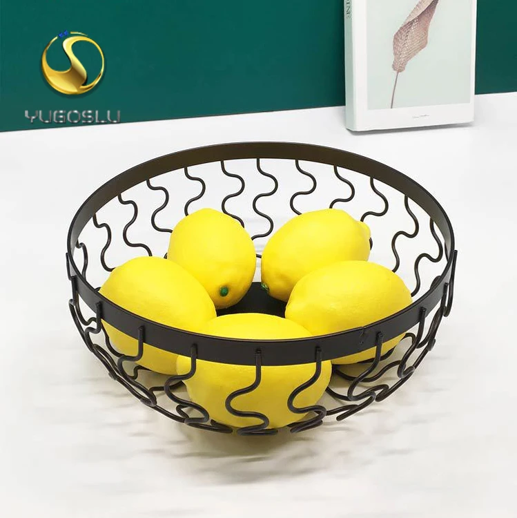 factory manufacture home kitchen ware Fruit Multifunction Creative Rattan Black Iron Bread Storage Basket