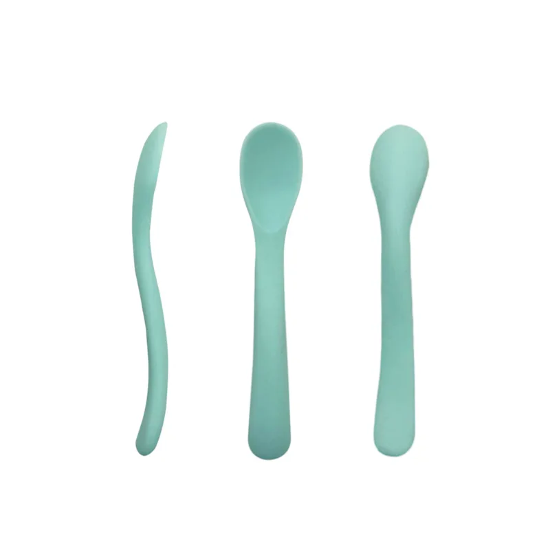 Plain solid color pre feeding kids infant weaning dessert yogurt small cute edible eco friendly soup silicone spoon baby spoons