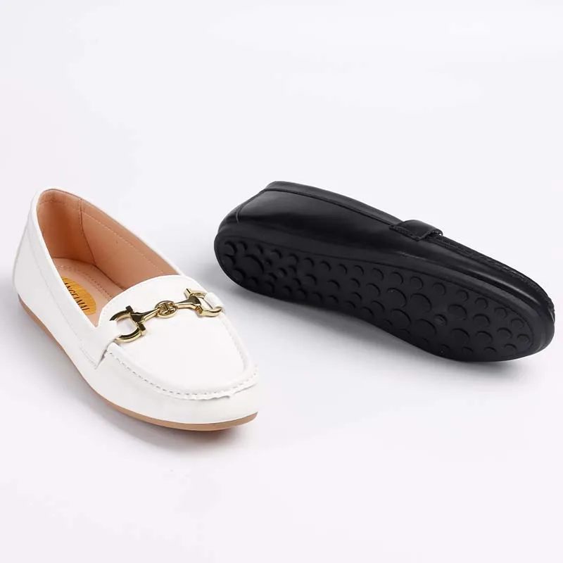 Gold Metal Buckle PU Leather Flats Shoes Ladies Soft Insole Women Moccasin Shoes Casual Anti-Slip Dating Holiday Commuting Shoes