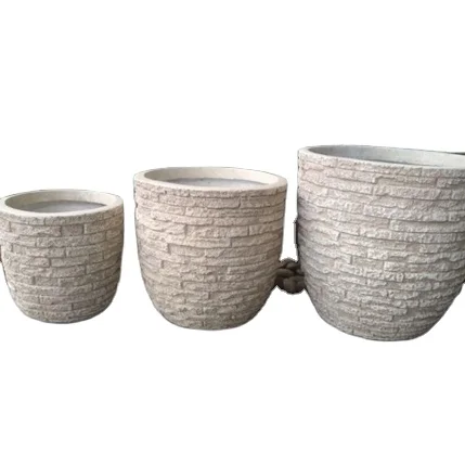 Cement Color Flower Pot for Garden Decoration Ceramic Shopping Mall Flower Pot Porcelain Modern Hand Carved 30 Sets 1 SET/CTN