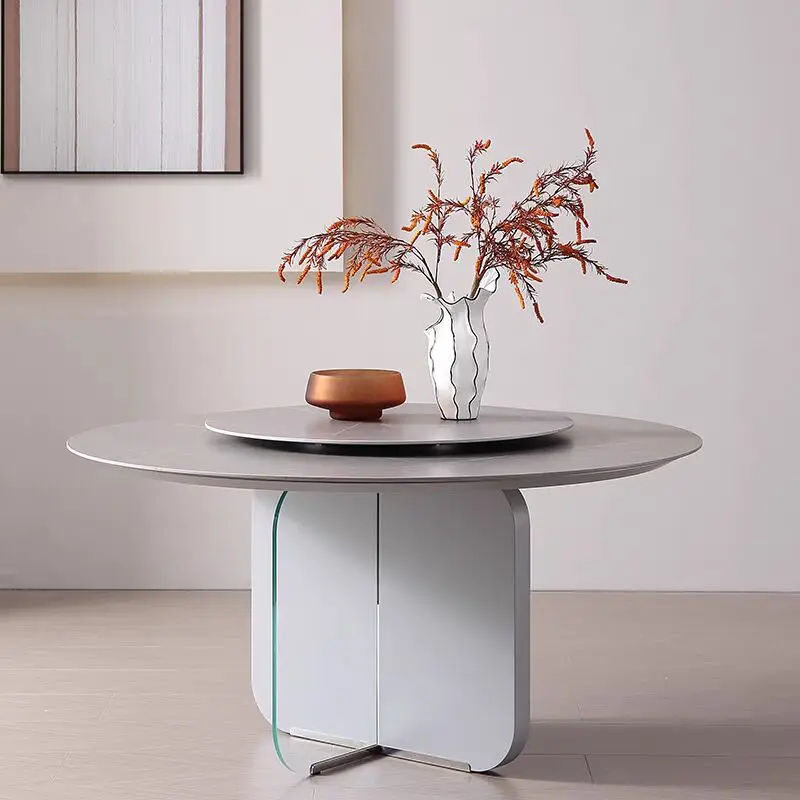 Italian very simple rock plate dining table and chair combination simple modern round table small household with turntable table
