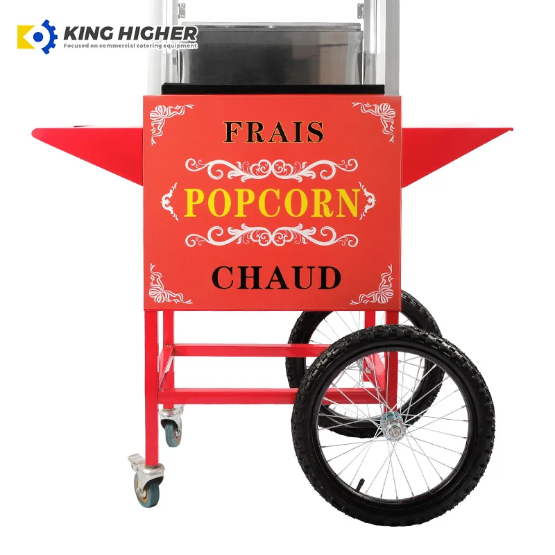 Commercial Electric Popcorn Machine With Cart Retro Automatic Puffed Rice Popcorn Maker Wheels Hot Air Chocolate Popcorn Trolley