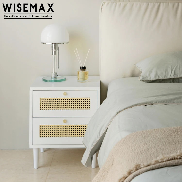 Мебель WISEMAX лидер продаж популярная тумбочка боковой столик из натурального дерева с ротанговым декором прикроватный двумя выдвижными