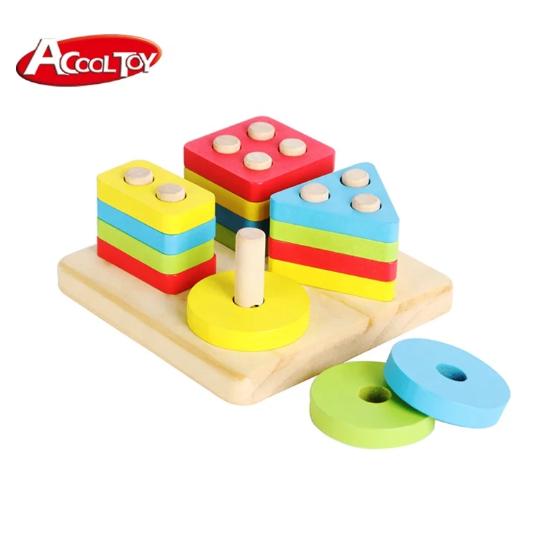 4 in 1 wooden building block toys Montessori geometric paired board early learning educational toys