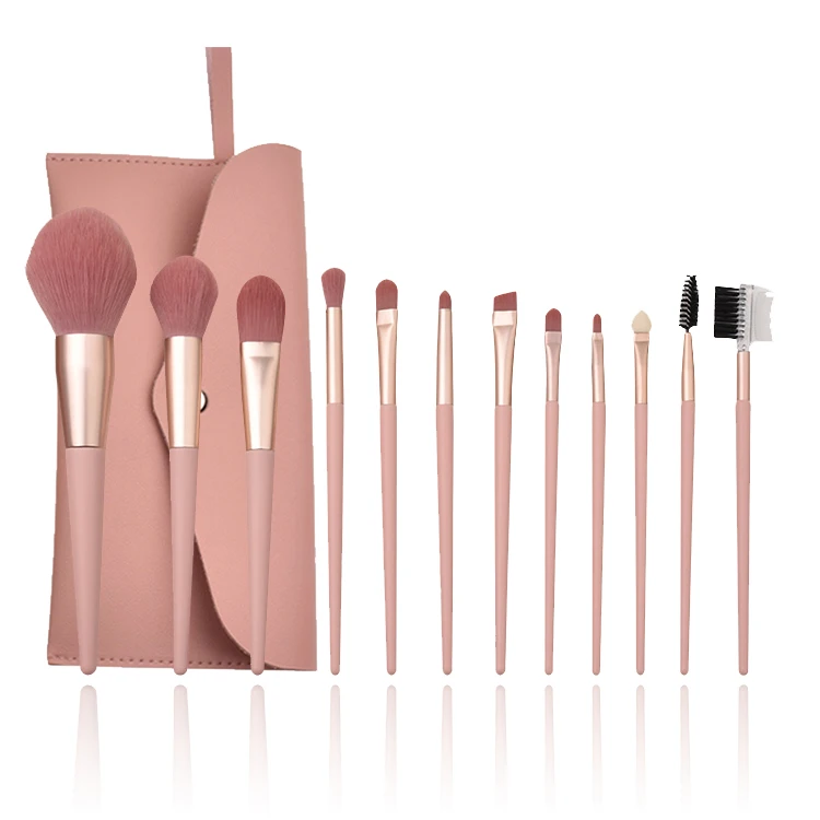 Custom Wholesaler Professional 11pcs Luxury Makeup Brush Set Pink Makeup Toiletry Brush Cosmetic Bag And Cases