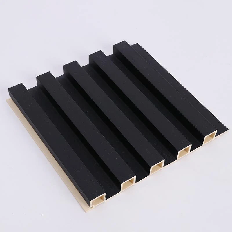 Interior Decor Black Wall Clad Wpc Slat Fluted Board Wood Plastic Composite Wall Panel
