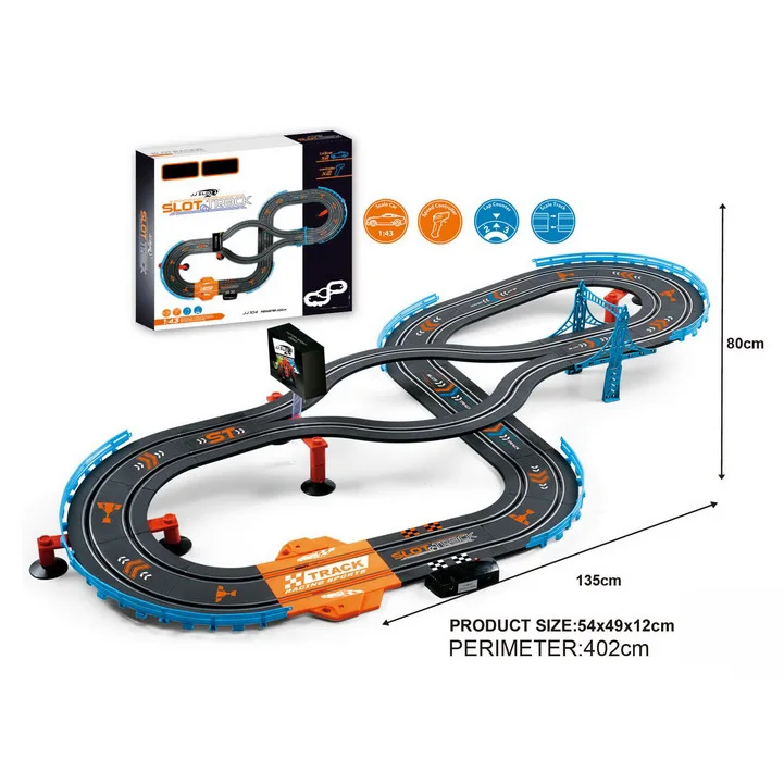 
Victory Lane Electric Powered Slot Car Racing Kids Toy Race Track Set Includes 2 Hand Controllers and 2 Cars in 1:43 Scale 