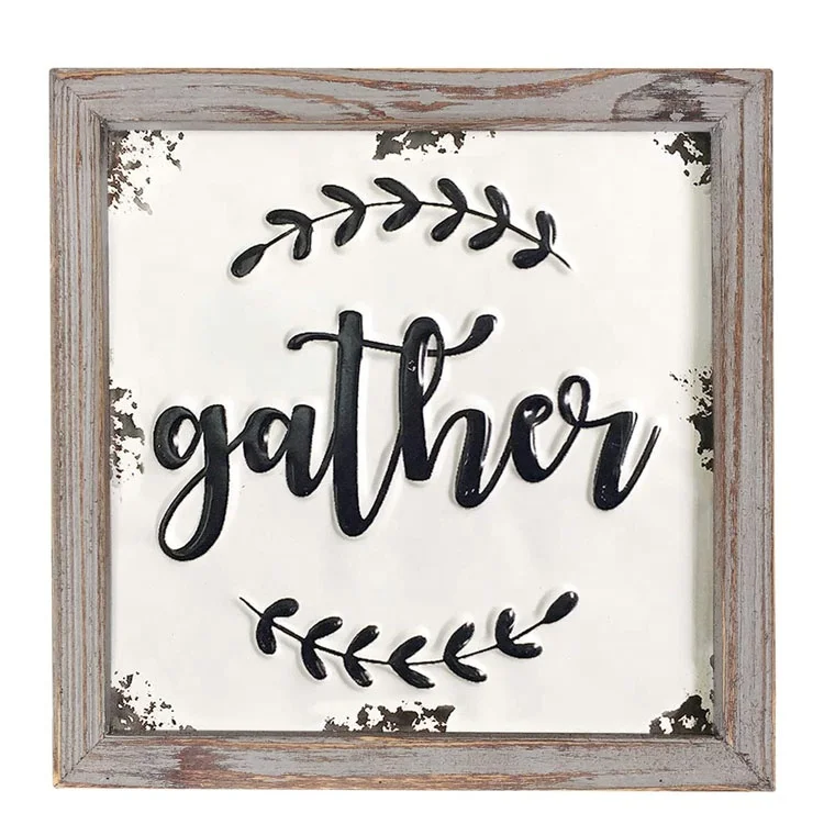 Rustic Embossed Retro Metal and Wood Framed Sign Modern Farmhouse Wall Hanging decor