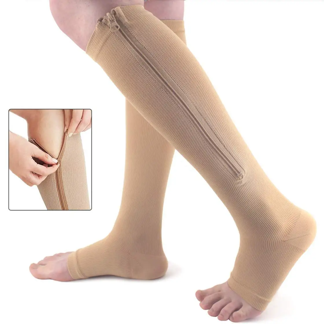 cheap wholesale breathable comfortable copper zipper compression stocking
