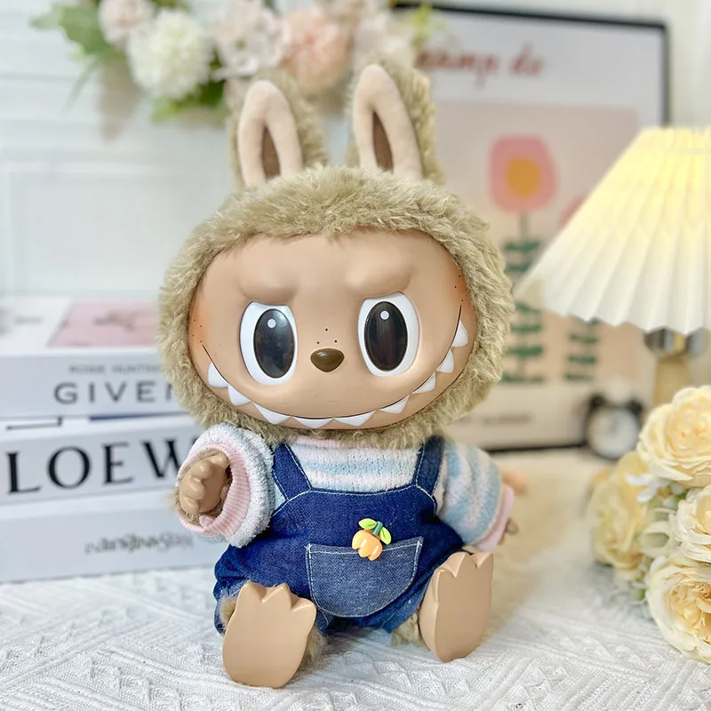 2257 38cm Plush Doll For Blue Striped Carrot Suspender Suit Cute Dress Outfit Clothes Only Labubu
