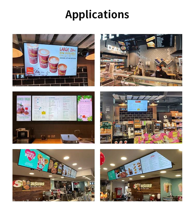 Ultra narrow bezel coffee shop KFC fast food restaurants 43 inch indoor lcd wall mount digital signage menu board display screen