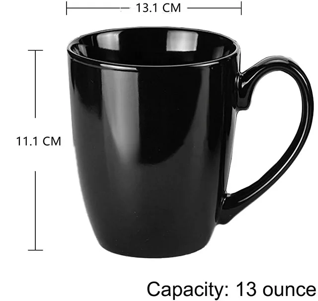 13 Ounce Porcelain Cups Mug Tea and Coffee Ceramic Black Mugs Creative A-B Grade, Food Contact Safe All-season Sustainable