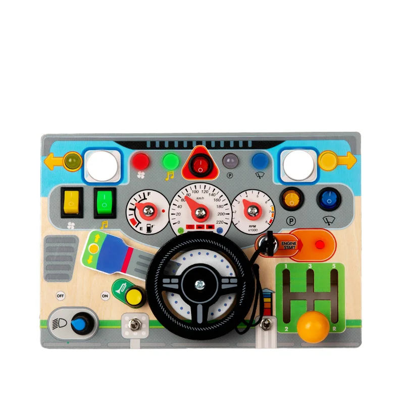 Children Sensory Wooden Recorder Electronic steering wheel wooden toy Switch Educational Early Education for kids 0-12 Months