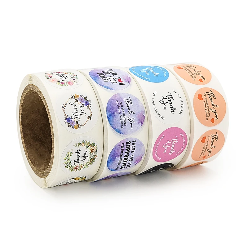 Hot Sale Custom Logo Printed Roll Adhesive Paper Round Thank You Seal Label Stickers for Packaging