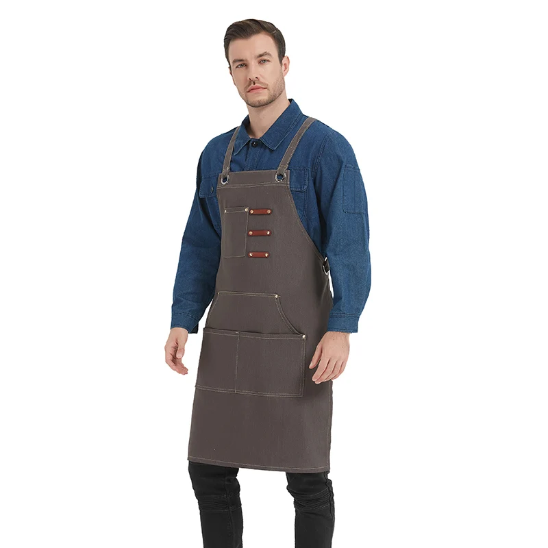 Coffee Shop Barista Chef Restaurant Men Leather Garden BBQ Grilling Denim Barber Canvas Work Aprons with Tool Pockets