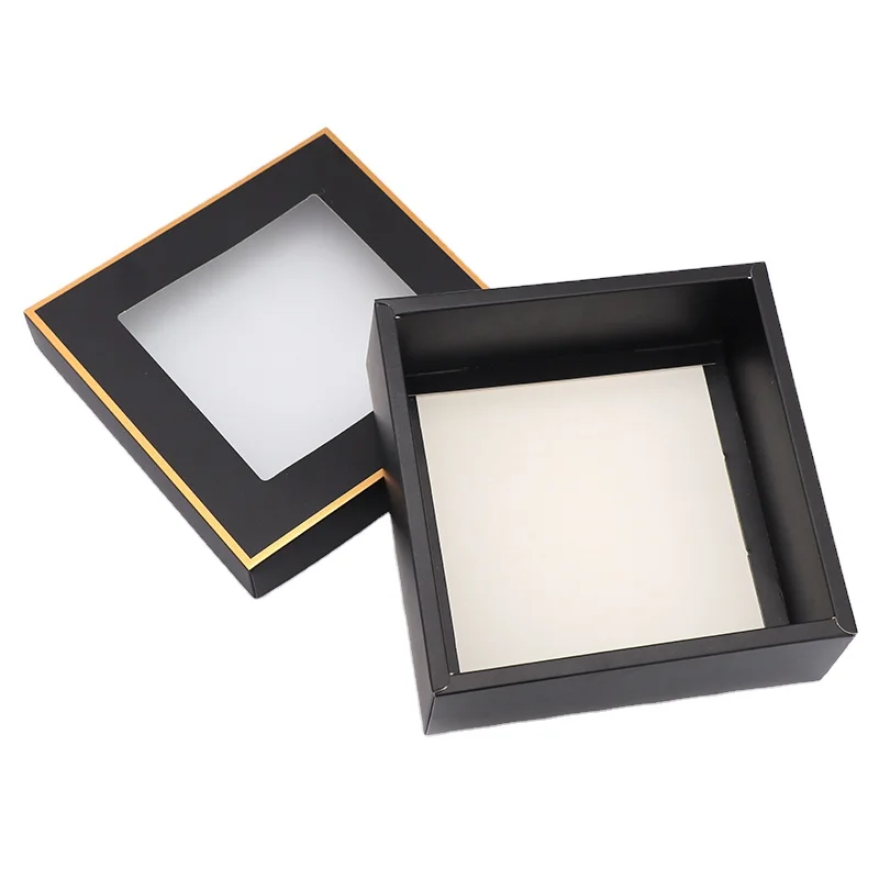 Изготовленный по индивидуальному заказу Черная бумажная подарочная картонная коробка прозрачное тиснение окна матовое ламинирование УФ-покрытие для фоторамки упаковка