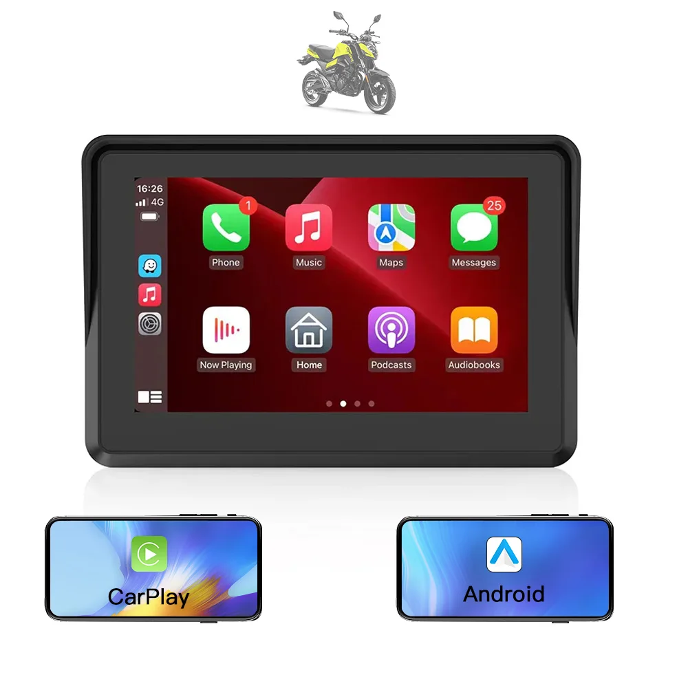 CARABC GPS Motorcycle Display Wireless CarPlay Monitor Android Auto IP65 Screen AirPlay Auto Link USB Music Phone Motor CarPlay