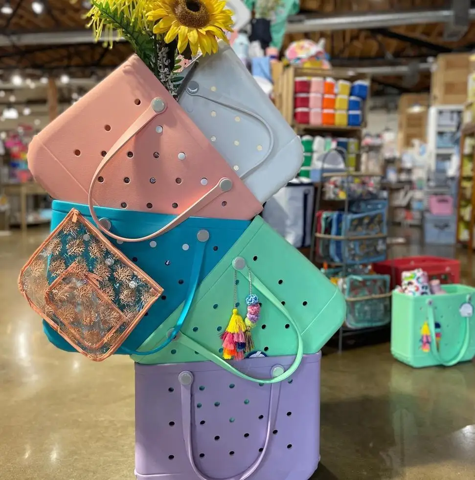 Women Wholesale Beach Waterproof Tote Bags Custom Summer Rubber Totes Pvc O Large Fashion Eva Plastic Silicone Bag With Holes