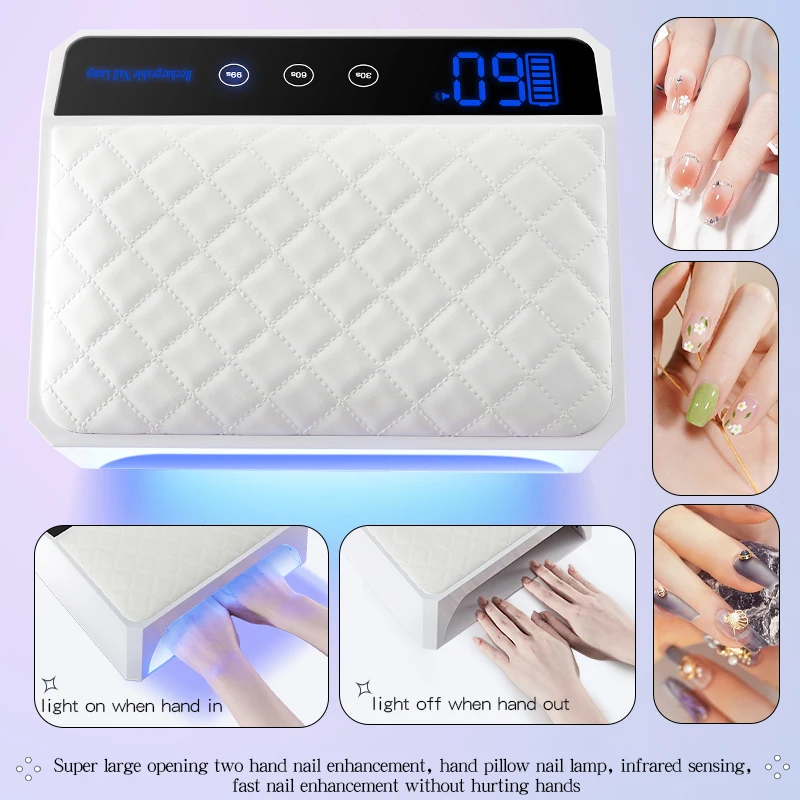 Nail lamp cure 2023 high quality rechargeable cordless nail cushion uv coating lamp gel polish machine uv nail dryeR two hands