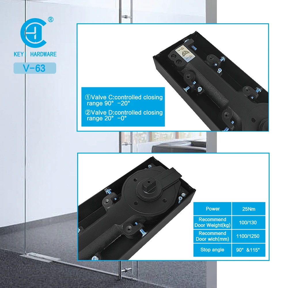 Wholesale glass door hydraulic floor hinge 2 speed adjustment door closer