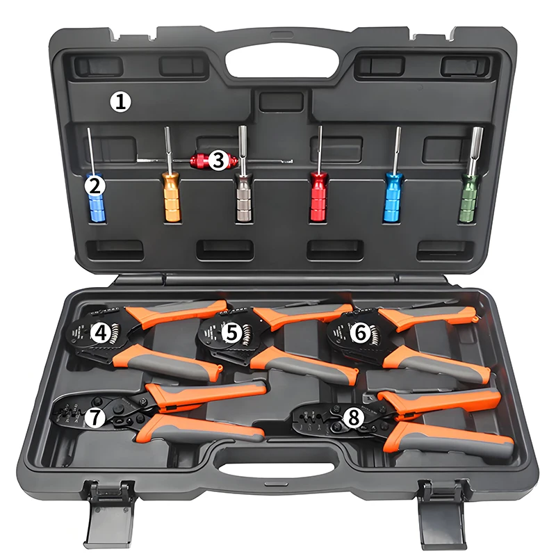 12-Pieces Deutsch Terminal Crimp Tool Kit Close Barrel and Open Barrel Crimper Solid & Stamped Contacts