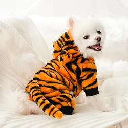 Pet Dog Tiger Hoodie Coat Funny Halloween Tiger Pet Clothes Cosplay Cute Dogs Costume Warm Apparel For Dog