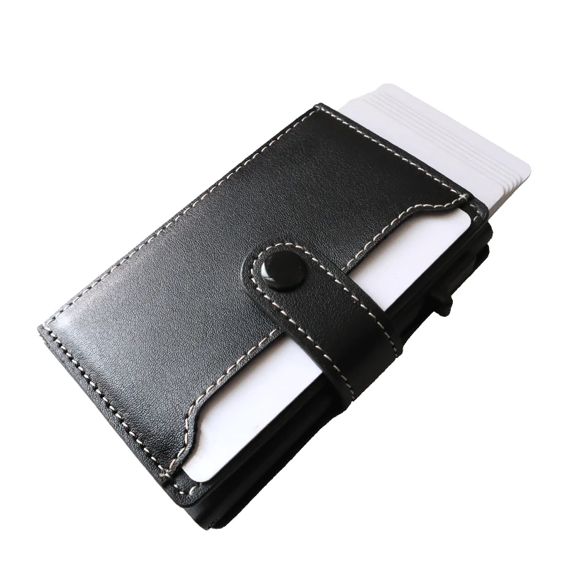 Genuine Leather Pop Up Credit Card Case with RFID NFC Protection for 10 Cards Wallet with Compartment for Notes and Coins