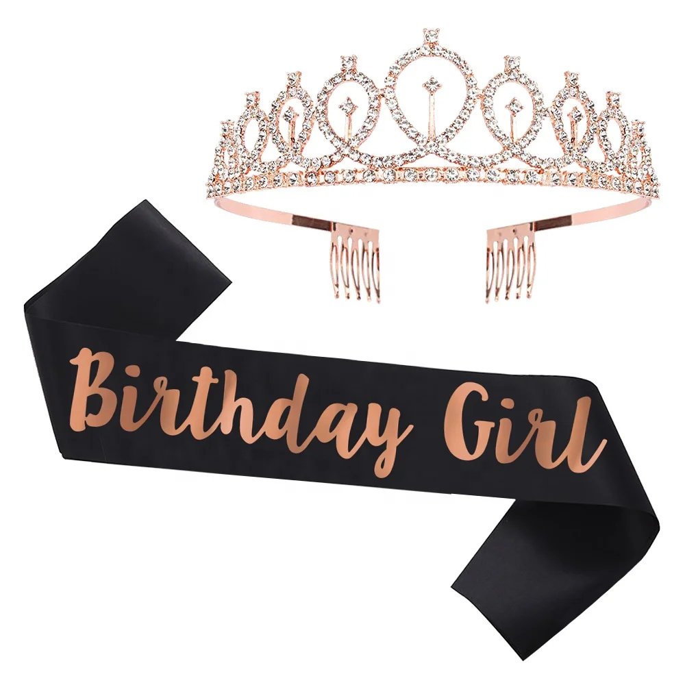 Women Birthday Decoration Satin Sash and Rhinestone Tiara for Girls Birthday Gifts