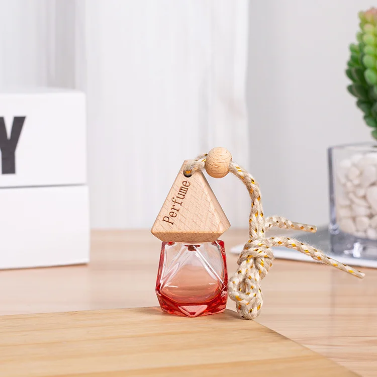 Hanging 10ml Car Perfume Bottle essential oil diffuser Glass Bottle car air freshener bottle with wooden lid