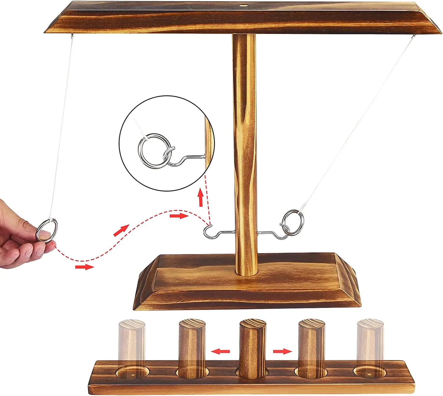 Wooden Ring Toss Game for Adults and Kids, Fast-paced Interactive Ring &Hook Game Ring Toss, Desktop Clash Toss Stand Board Game