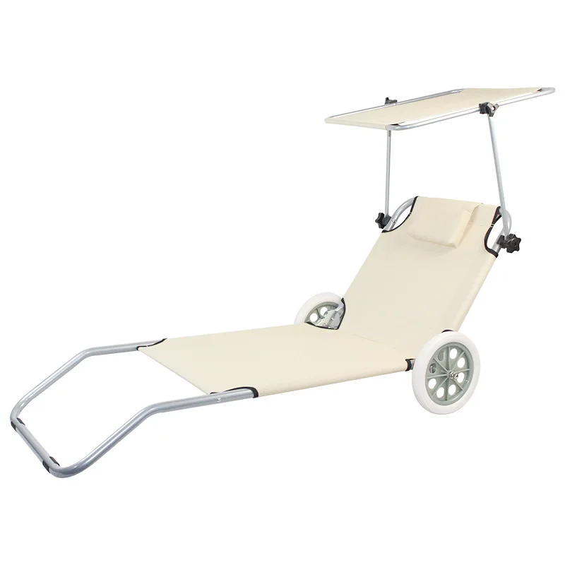 2 in 1 Outdoor Beach Cart Camping Wagon Folding Chaise Lounge Chair with Wheels