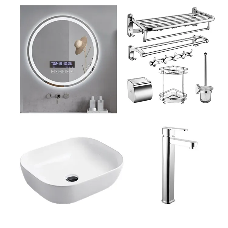 Modern ceramic wash basin with mixer tap mirror bathroom and bathroom accessories bath hardware sets