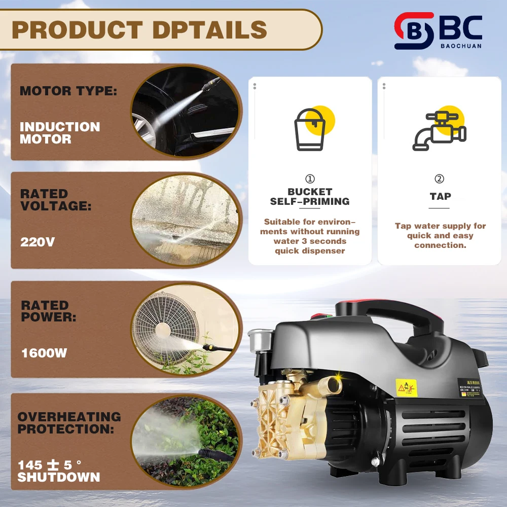 BC053020 2200w automatic electric car washer gun 110V car cleaner washer foam gun hose nozzle high pressure car washer