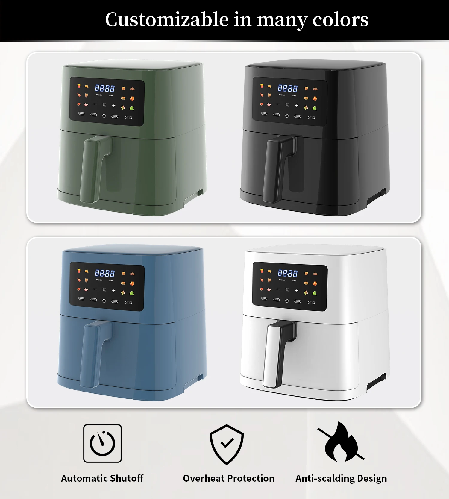 Customized Brushed Matte Surface 6.5L 7.5L Healthy Cooking Electric Smart Digital Air Fryer Oven With Non-stick Basket