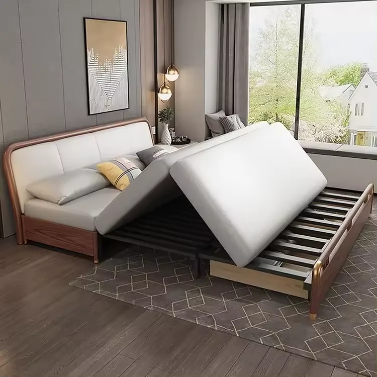 Cheap Price Modern  Comfortable Home Furniture Hotel 3 seat Wood Frames Fabric Leather Living Room Folding Sofa Bed with Storage
