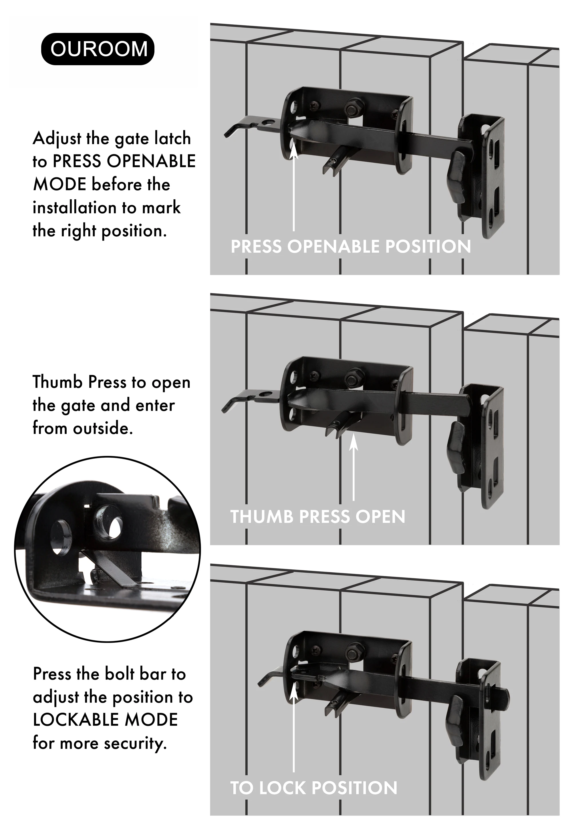 SANKINS Thumb Latch Hardware Gate Latch for Wooden Fence Self Locking Latches with Handle Gate Steel Black Finish