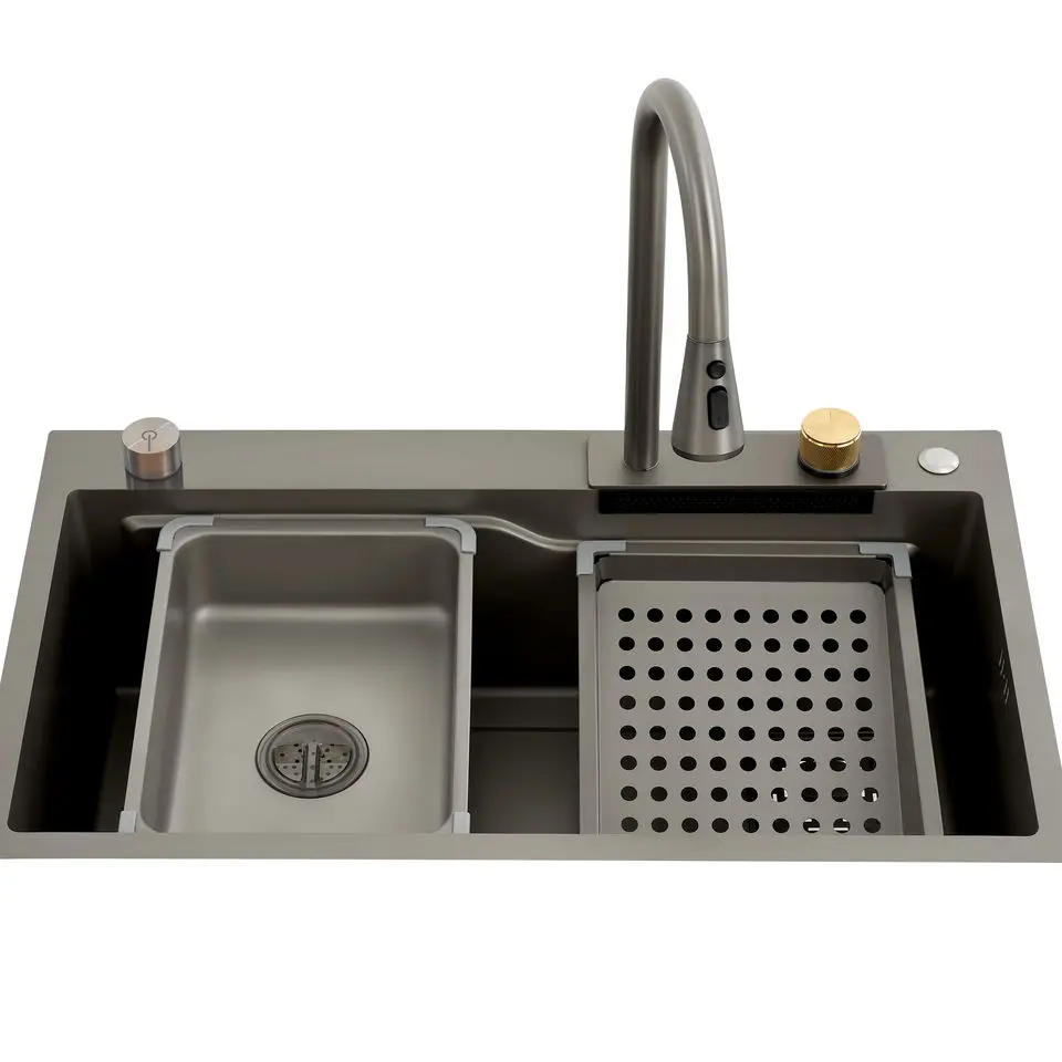 hot sale kitchen sink waterfall washing basin 304 stainless steel single sink with multi-functional
