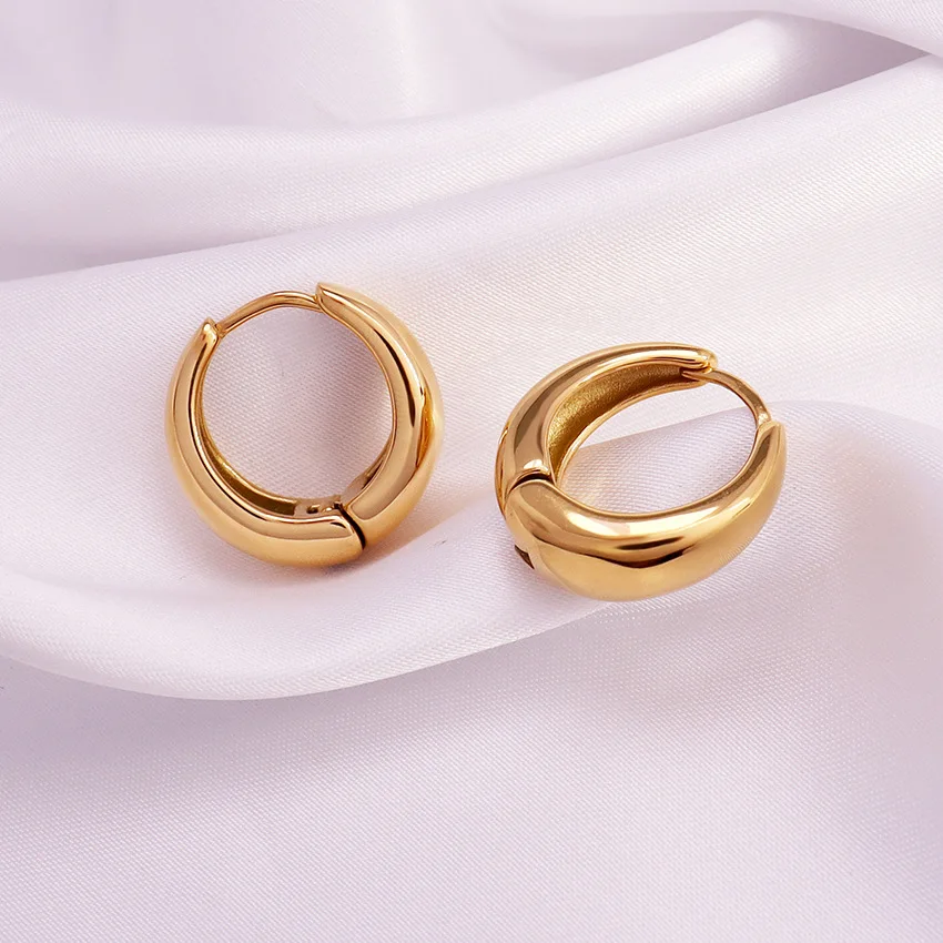 Fashion jewelry wholesale Chunky Tarnish Free 18k pvd gold plated 316l stainless steel Hoop earrings For women