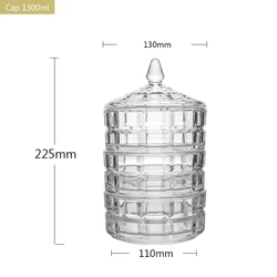 3 Tiers Factory Wholesale Customize Etched Vintage Crystal Glass Jar Candy with Lid