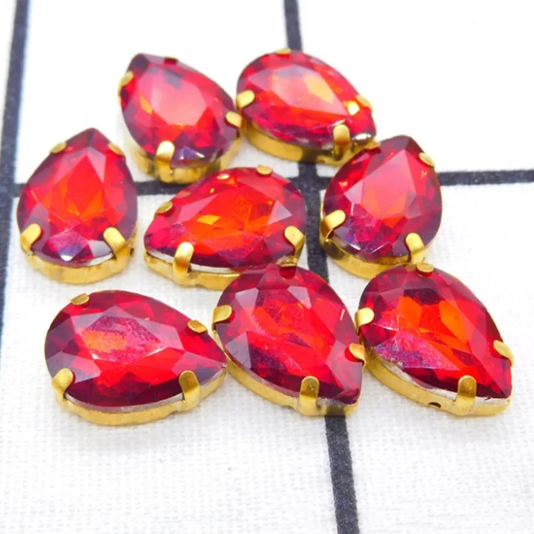 
Wholesale Fashion Glass Rhinestones Teardrop Sew On Crystal Stones Sliver-plated Claw 