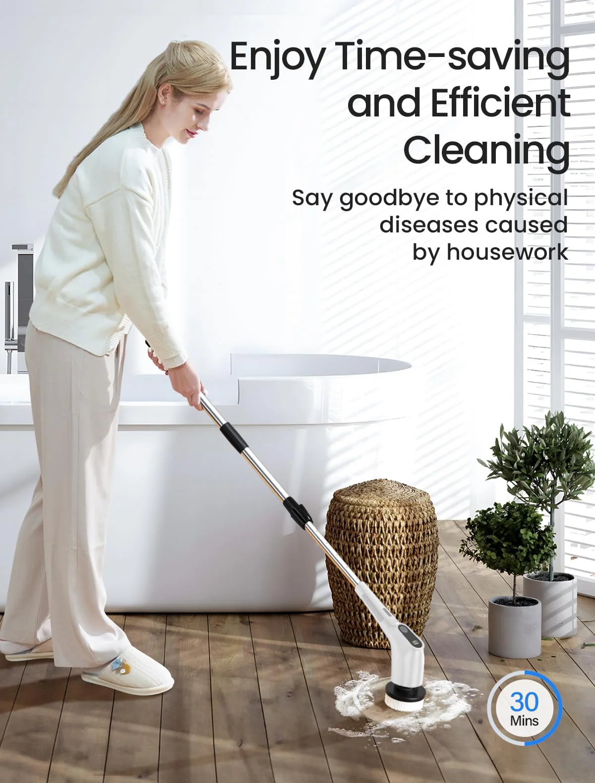 electric Spin Scrubber Turbo Scrub Cleaning Brush Chargeable Cordless Power Scrubber With Extension Handle With 7 Brush Heads