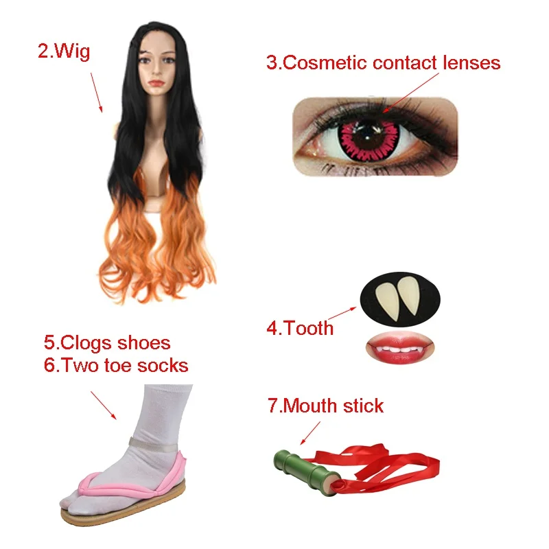 Anime Demon Slayer Kimetsu no Yaiba Kamado Nezuko Cosplay  Shoes Wig Adult Woman Cosplay Costume
