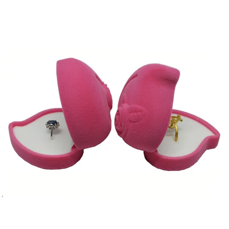 High-end quality red heart shape flocking jewelry set gift packaging box with custom logo